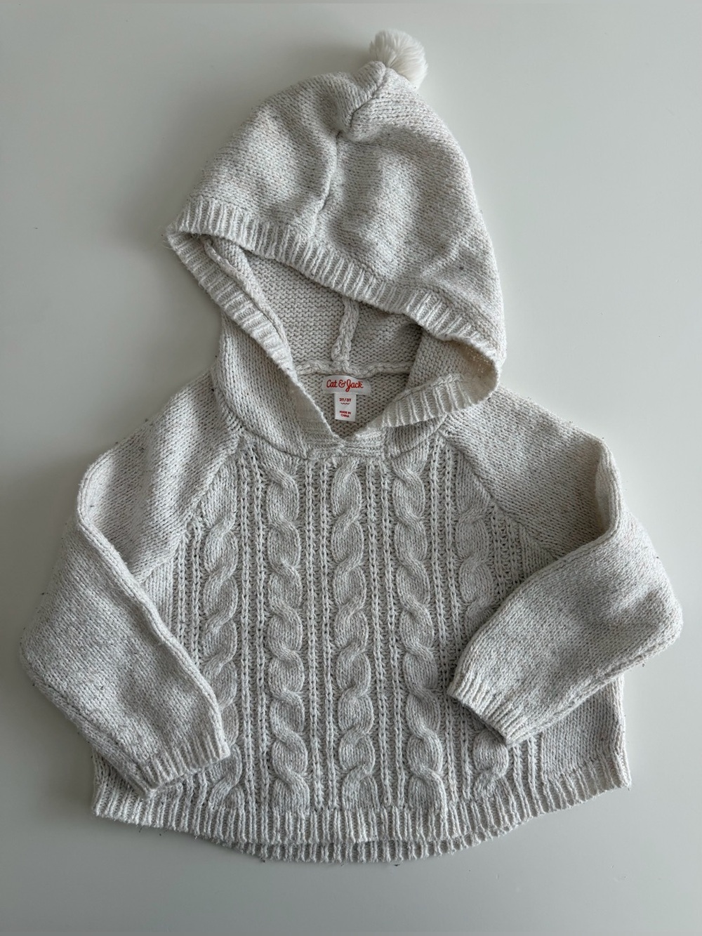 Cat & Jack Ivory Oatmeal Cable-Knit Hooded Pullover Sweater Girls 2T/3T